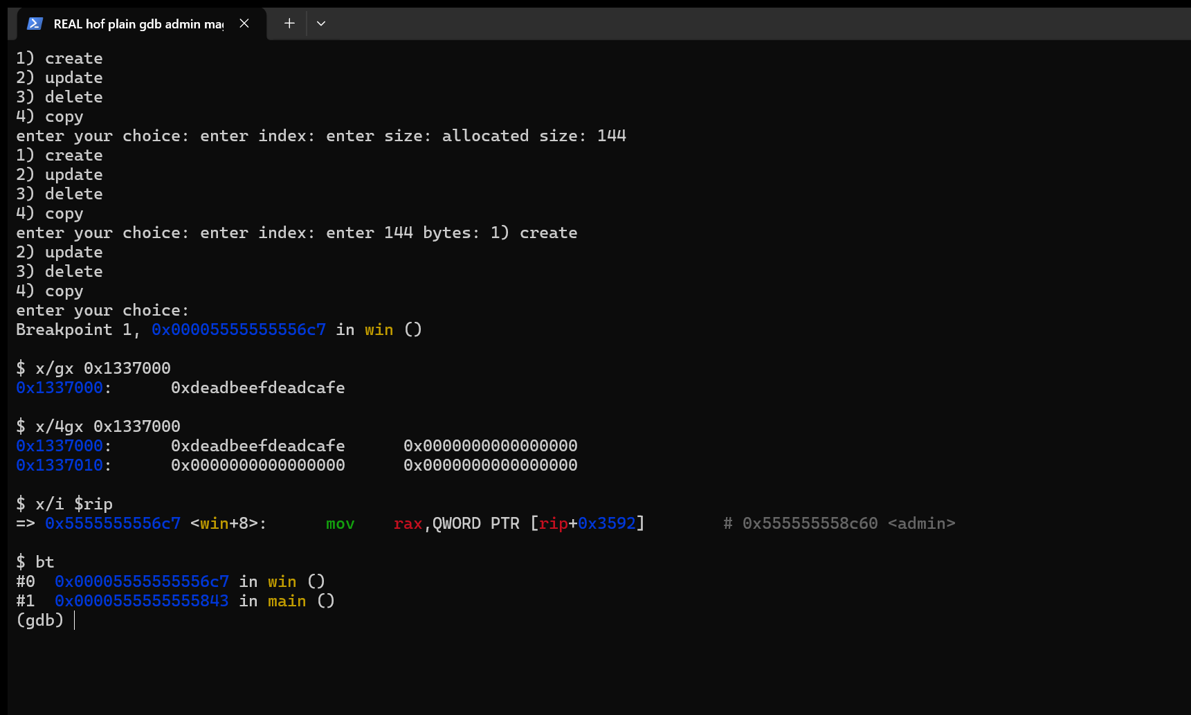 hof GDB admin magic